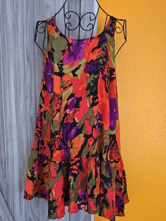 Contempo Dresses & Skirts - Vibrant Orange Floral Tank Dress - Lightweight Summer Style